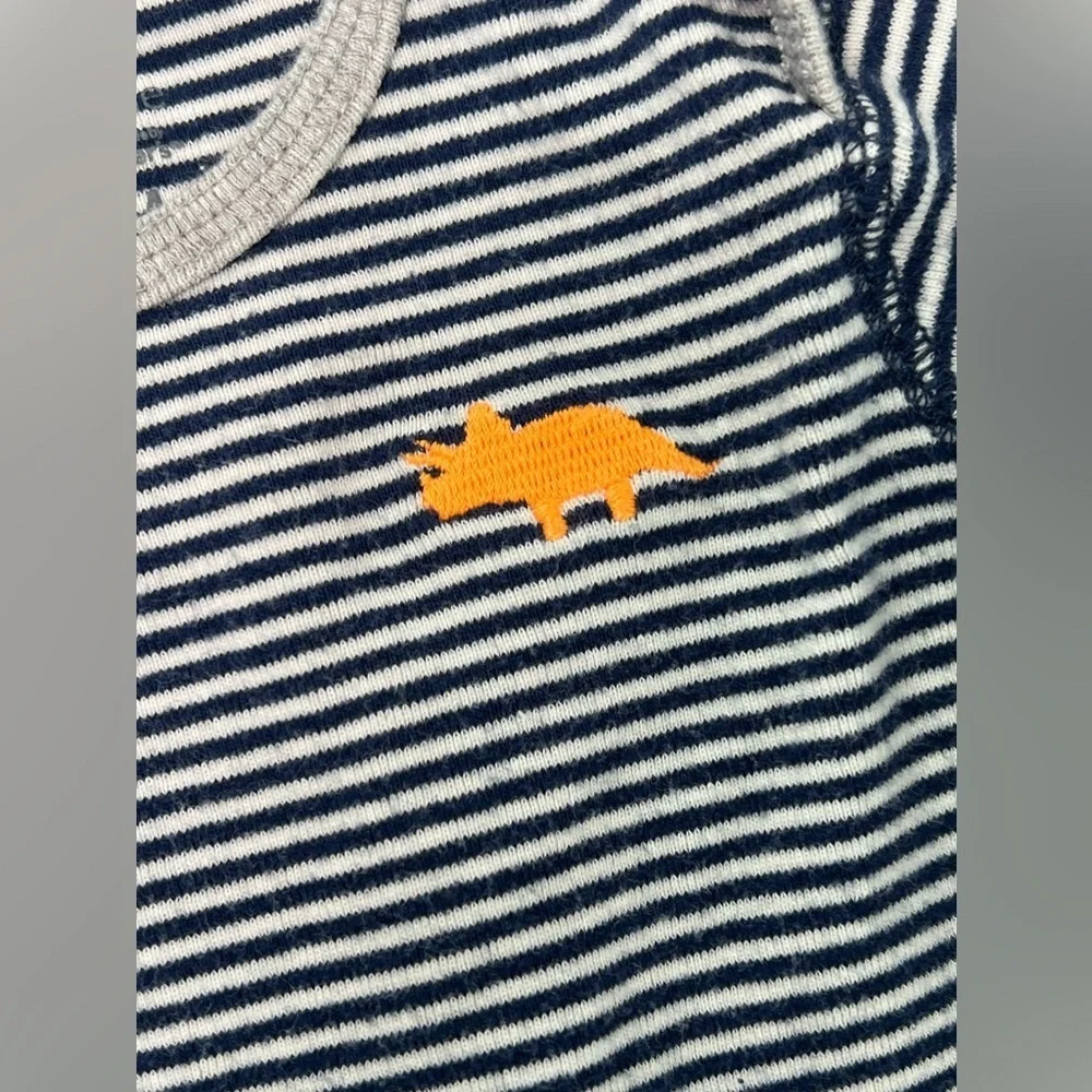 Carter’s Simply Joys Blue Striped Long Sleeve Onesie With Dinosaur Size 12 Mo
